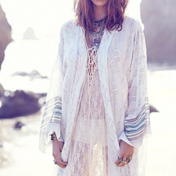 Free People FP One Print Boho Festival Kimono Cardi Top XS/S Rare